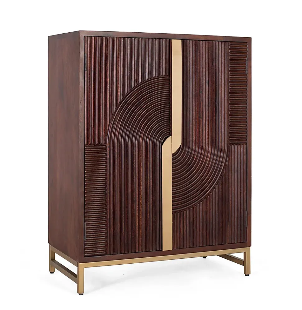 Meuble bar en bois manguier et métal