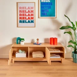 Meuble bas 2 portes 1 étagères Lee beige 140x40cm - Atmosphera
