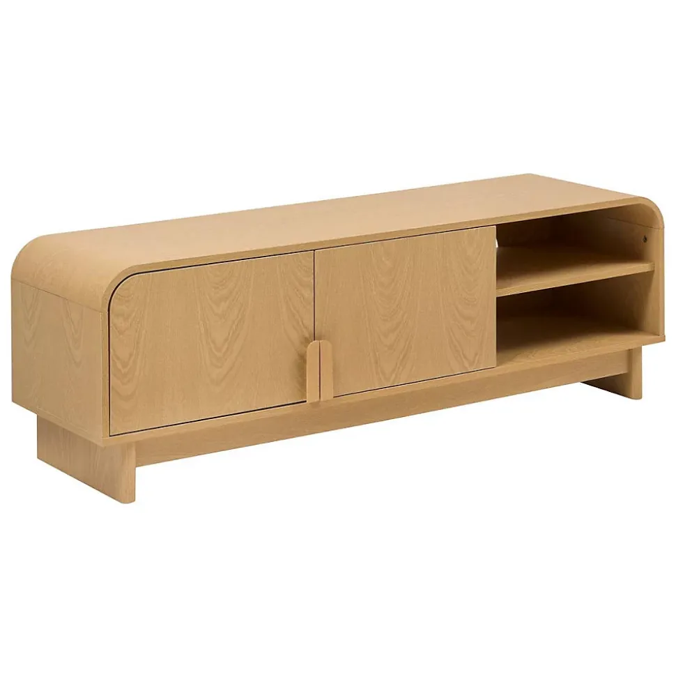 Meuble bas 2 portes 1 étagères Lee beige 140x40cm - Atmosphera