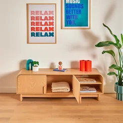 Meuble bas 2 portes 1 étagères Lee beige 140x40cm - Atmosphera