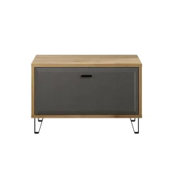 Meuble bas d'entrée : Banc mélaminé - Chêne et Feutre - Naturel-Gris foncé - 79 - 51 - 42 cm
