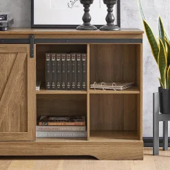 Meuble Bas Placard de Rangement Buffet avec Porte de Grange Coulissante, FSB60-BR, SoBuy