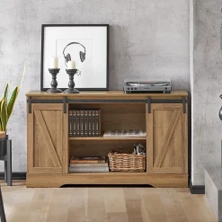 Meuble Bas Placard de Rangement Buffet avec Porte de Grange Coulissante, FSB60-BR, SoBuy