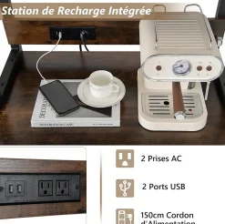 Meuble Casier à Vin aevc Station de Charge Intégrée, Porte-Bouteille pour 9 Verres et 24 Bouteilles, 162,5x48x76CM