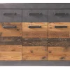 Meuble chambre. Commode avec 3 tiroirs en mélaminé coloris gris ciment portes bois effet vieilli. L - H - P : 117 - 86 - 37 cm.