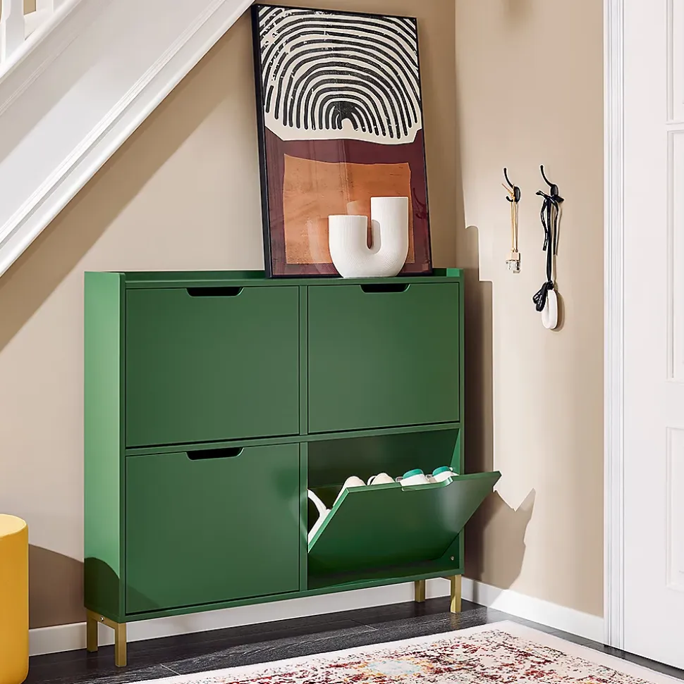 Meuble Chaussure,Armoire à Chaussures, Meuble de Rangement,Pieds en Fer,Vert,FSR100-SY,SoBuy