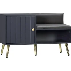 Meuble chaussures banc à chaussures style art déco placard niche banquette assise dossier PU acier doré panneaux gris