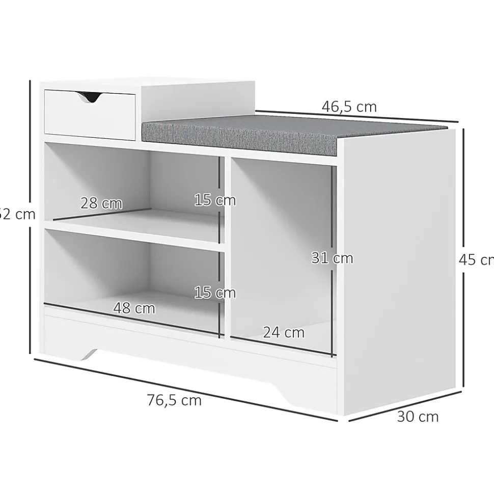 Meuble chaussures banc à chaussures tiroir 3 niches coussin gris inclus panneaux blanc