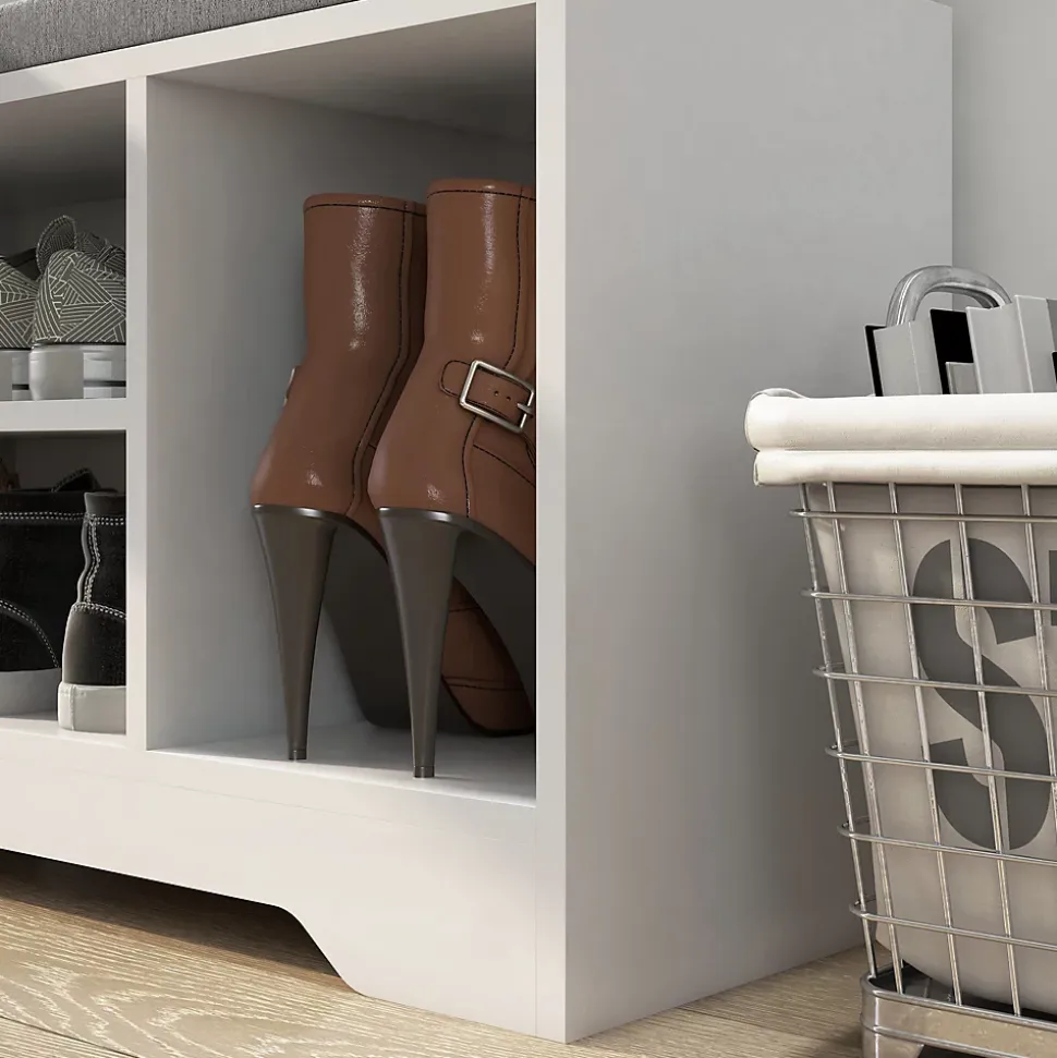Meuble chaussures banc à chaussures tiroir 3 niches coussin gris inclus panneaux blanc