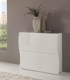 Meuble chaussures Dabayom, Armoire polyvalente avec 2 portes pliantes, 101x27h82 cm, Blanc brillant