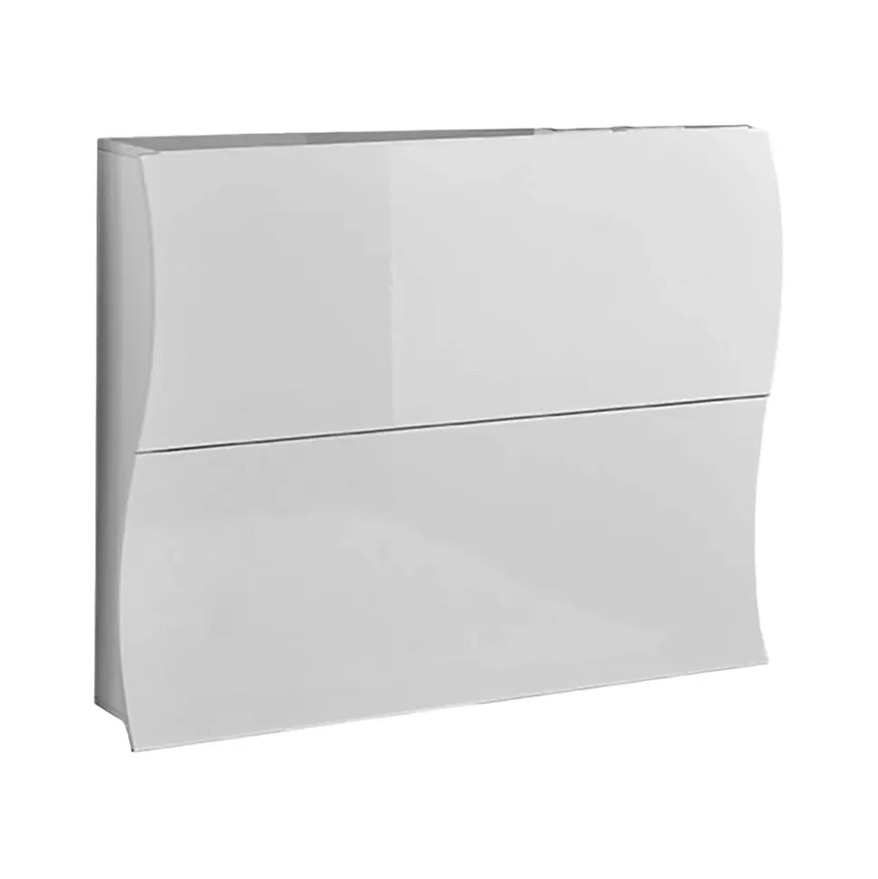 Meuble chaussures Dabayom, Armoire polyvalente avec 2 portes pliantes, 101x27h82 cm, Blanc brillant