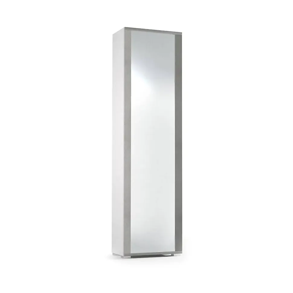 Meuble chaussures Dcandel, Meuble d'entrée avec porte miroir, meuble à chaussures avec 7 Etageres, 50x32hx182 cm, Blanc et Ciment