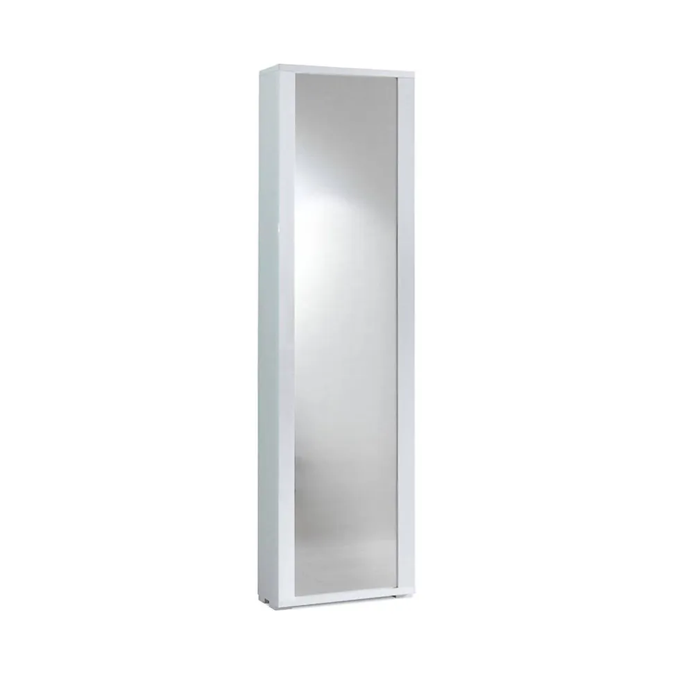 Meuble chaussures Dcandel, Meuble d'entrée polyvalent avec porte miroir, Meuble à chaussures avec 7 étagères, 50x32hx182 cm, Blanc