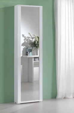 Meuble chaussures Dcandel, Meuble d'entrée polyvalent avec porte miroir, Meuble à chaussures avec 7 étagères, 50x32hx182 cm, Blanc