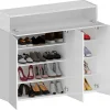 Meuble chaussures Dcanestrell, meuble à chaussures peu encombrant à 4 portes, 114x38h100 cm, effet mélèze blanc