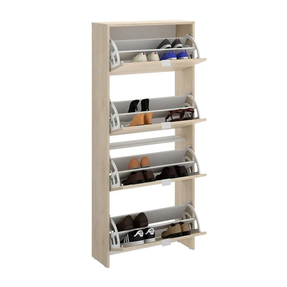 Meuble chaussures Dmurie, Meuble chaussures d'entrée peu encombrante, Meuble avec 4 portes pliantes, 61x25h149 cm, Chêne