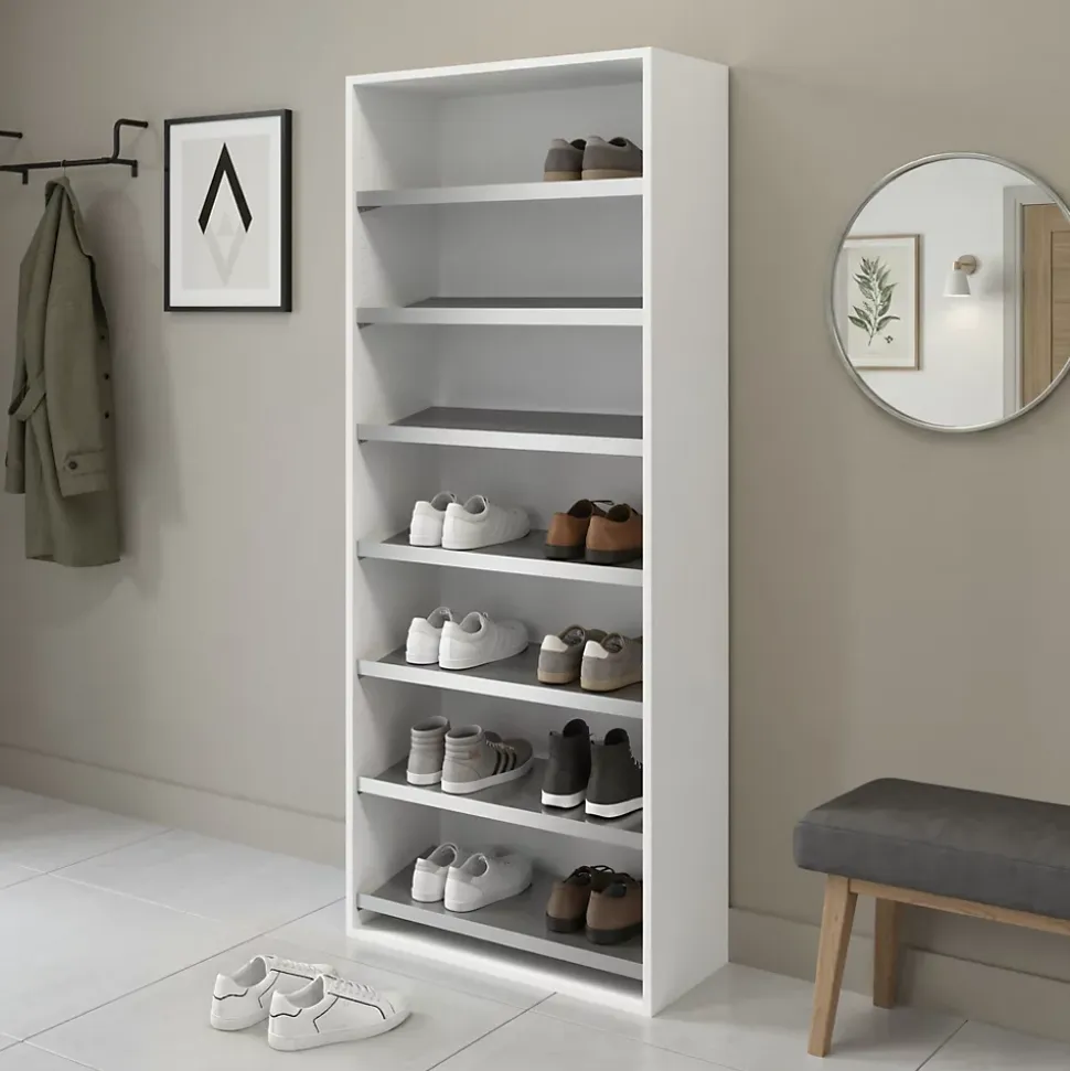 Meuble chaussures ouvert blanc 7 étagères GoodHome Atomia H. 187,5 x L. 75 x P. 35 cm