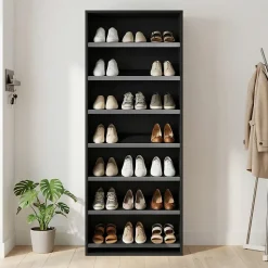 Meuble chaussures ouvert noir 7 étagères GoodHome Atomia Noveleties H. 187,5 x L. 75 x P. 35 cm