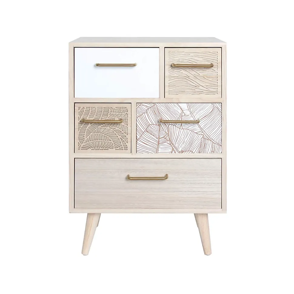 Meuble Commode Polyvalent en Bois Clair avec 5 Tiroirs