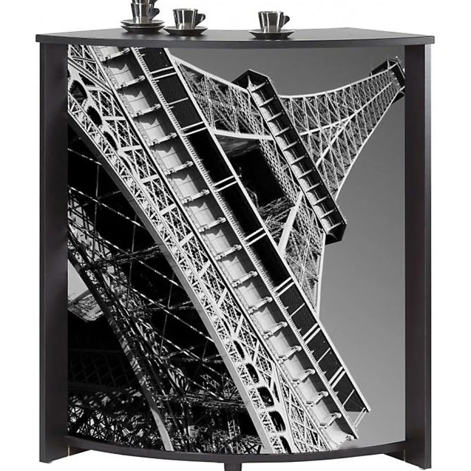 Meuble comptoir bar SIMMOB 96 cm Noir 3 niches bois