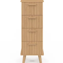 Meuble d'appoint 4 tiroirs JULIETTE 30 cm chiffonnier effet lattes tasseau bois coloris chêne
