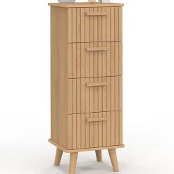 Meuble d'appoint 4 tiroirs JULIETTE 30 cm chiffonnier effet lattes tasseau bois coloris chêne