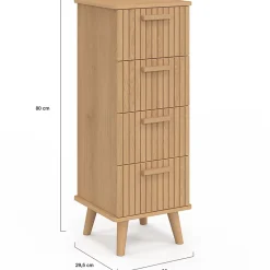 Meuble d'appoint 4 tiroirs JULIETTE 30 cm chiffonnier effet lattes tasseau bois coloris chêne