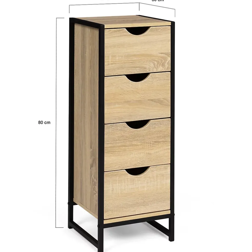 Meuble d'appoint 4 tiroirs DETROIT 30 cm chiffonnier pour entrée salle de bain design industriel