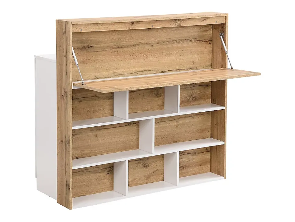 Meuble de bar avec 2 portes et 1 tiroir en MDF - Blanc et Naturel - LAMONIA