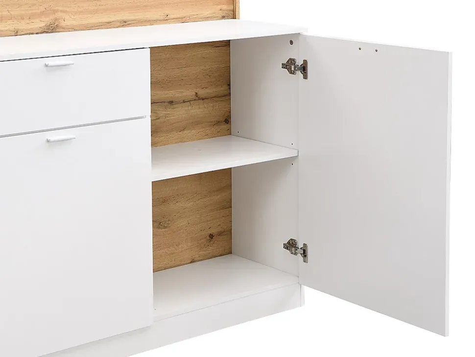 Meuble de bar avec 2 portes et 1 tiroir en MDF - Blanc et Naturel - LAMONIA