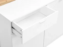 Meuble de bar avec 2 portes et 1 tiroir en MDF - Blanc et Naturel - LAMONIA