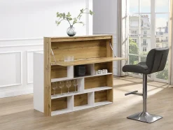 Meuble de bar avec 2 portes et 1 tiroir en MDF - Blanc et Naturel - LAMONIA