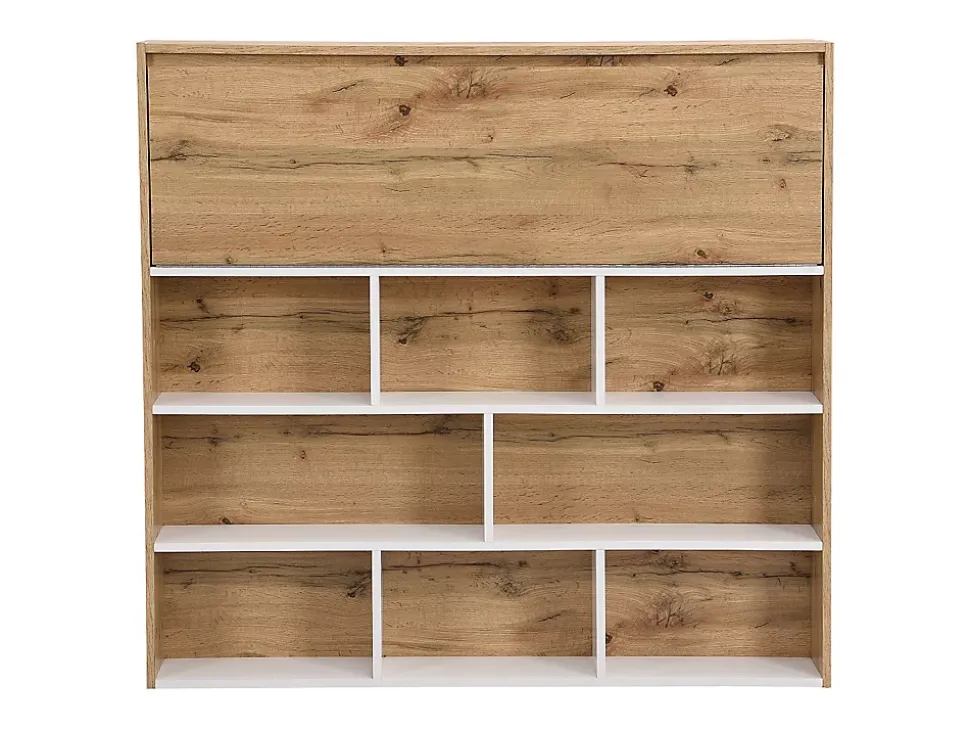 Meuble de bar avec 2 portes et 1 tiroir en MDF - Blanc et Naturel - LAMONIA