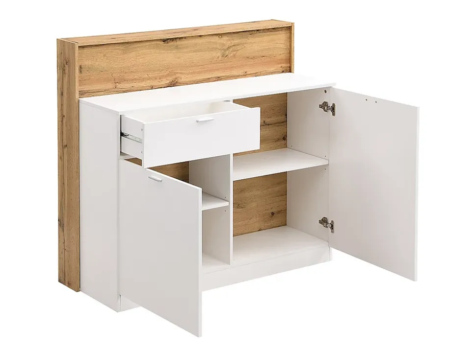 Meuble de bar avec 2 portes et 1 tiroir en MDF - Blanc et Naturel - LAMONIA