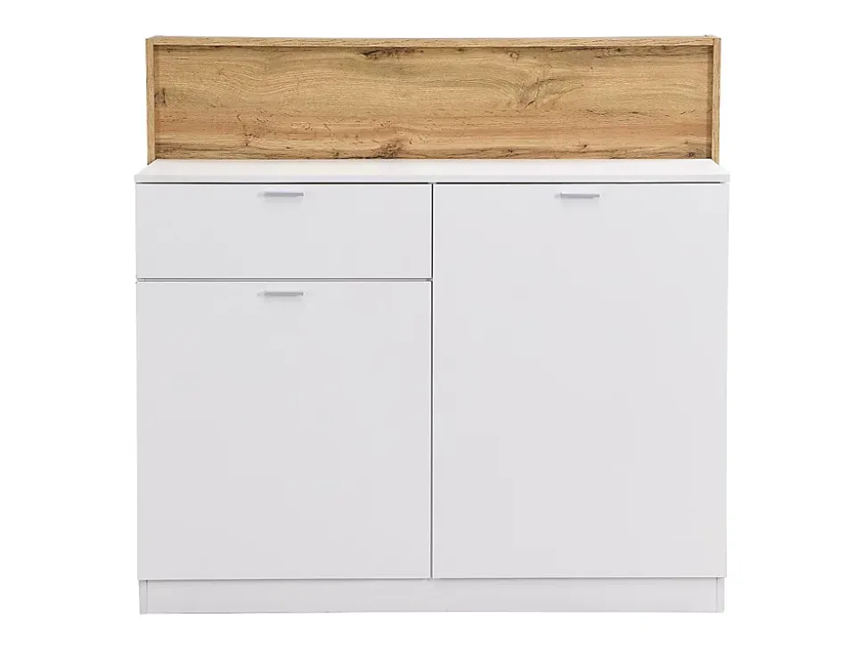 Meuble de bar avec 2 portes et 1 tiroir en MDF - Blanc et Naturel - LAMONIA
