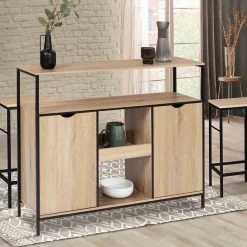 Meuble de bar avec portes et étagères DETROIT design industriel