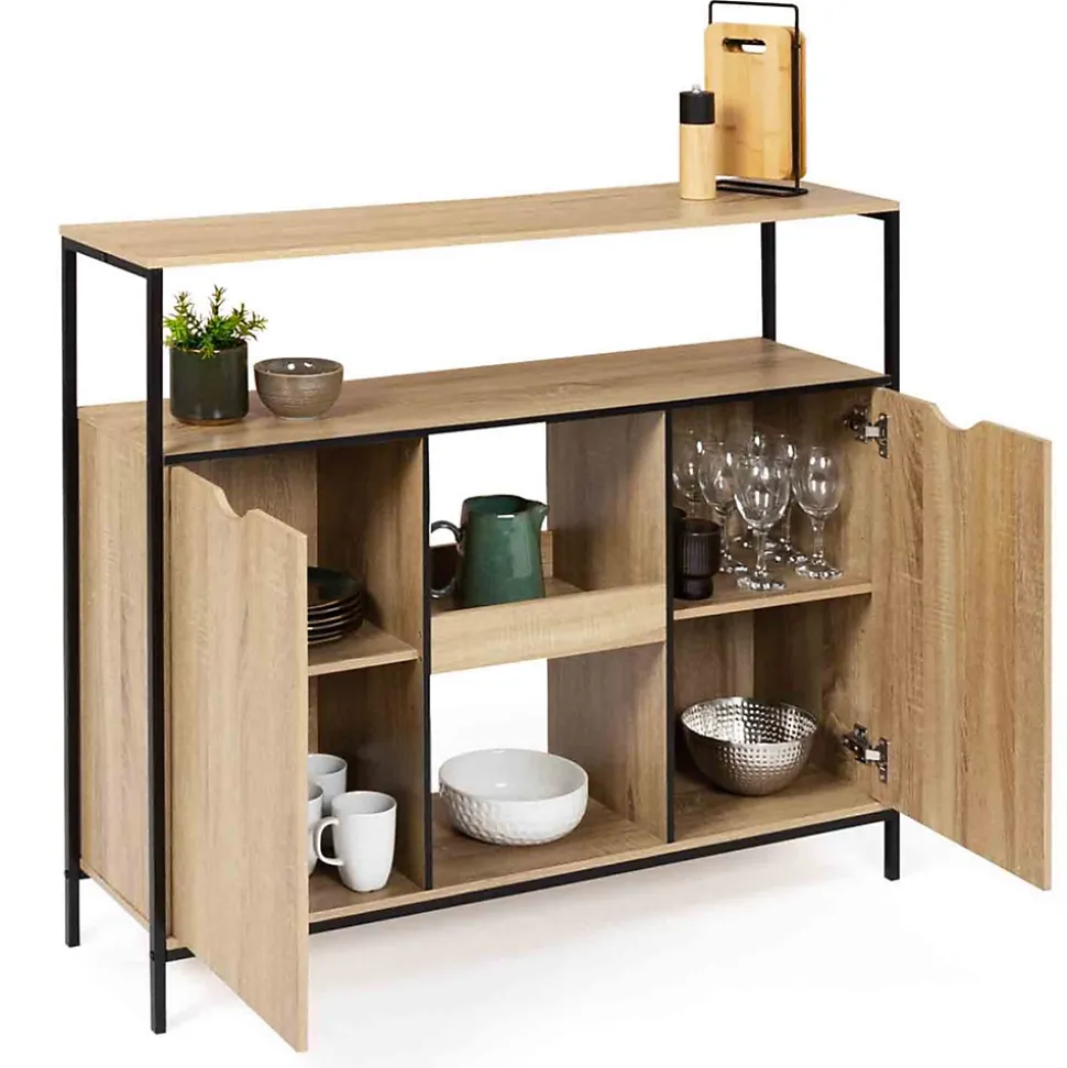 Meuble de bar avec portes et étagères DETROIT design industriel