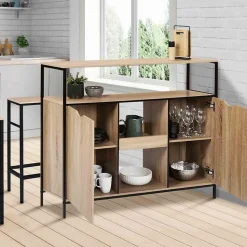 Meuble de bar avec portes et étagères DETROIT design industriel