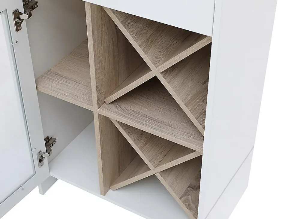 Meuble de bar avec rangements - Blanc et naturel - NIRAYA