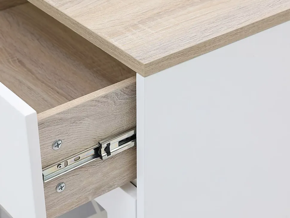 Meuble de bar avec rangements - Blanc et naturel - NIRAYA