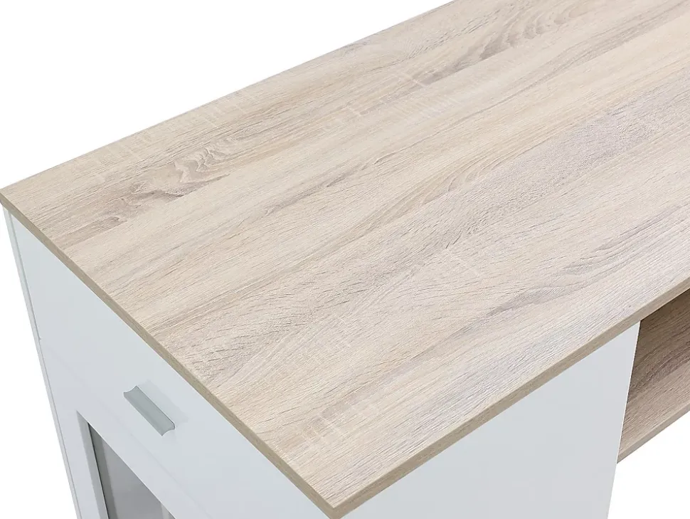 Meuble de bar avec rangements - Blanc et naturel - NIRAYA