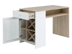 Meuble de bar avec rangements - Blanc et naturel - NIRAYA