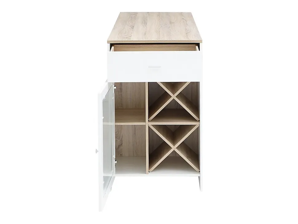 Meuble de bar avec rangements - Blanc et naturel - NIRAYA