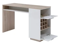 Meuble de bar avec rangements - Blanc et naturel - ANOSKI