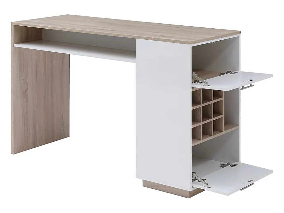 Meuble de bar avec rangements - Blanc et naturel - ANOSKI