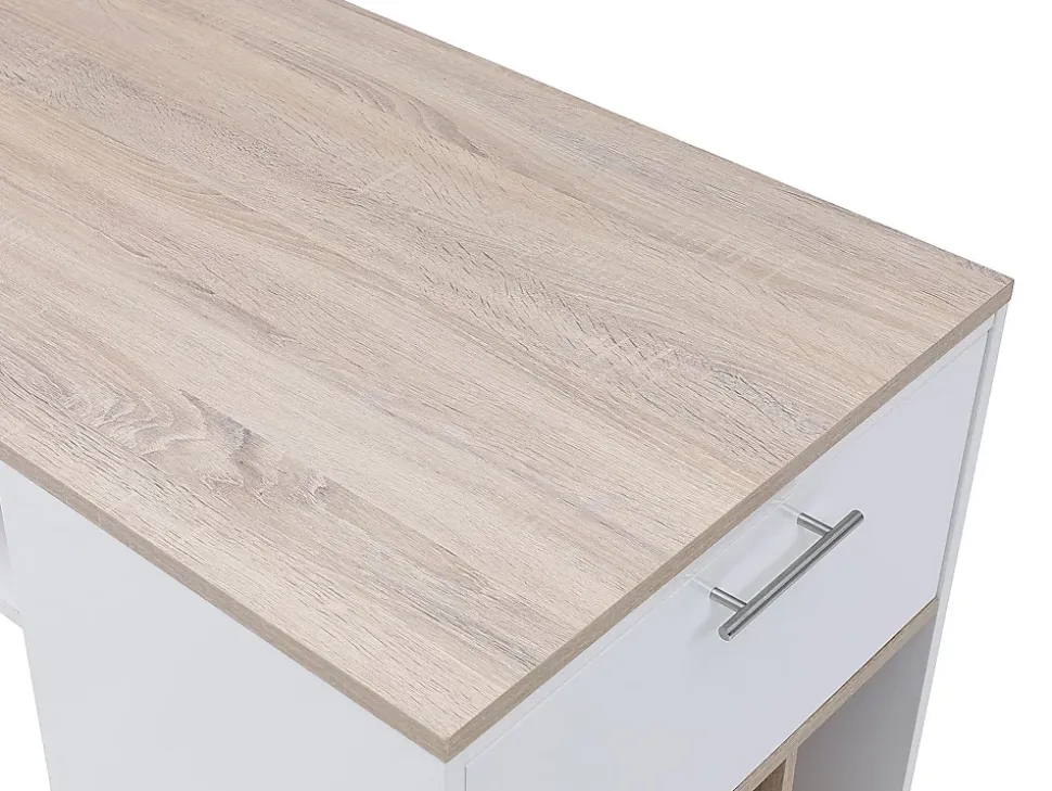Meuble de bar avec rangements - Blanc et naturel - ANOSKI