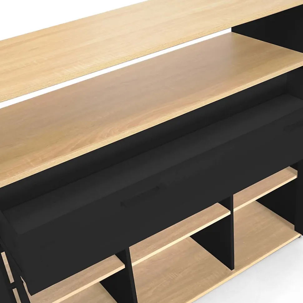 Meuble de bar extensible en table à manger 2 personnes VITO noir et plateau bois