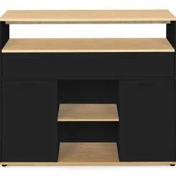 Meuble de bar extensible en table à manger 2 personnes VITO noir et plateau bois