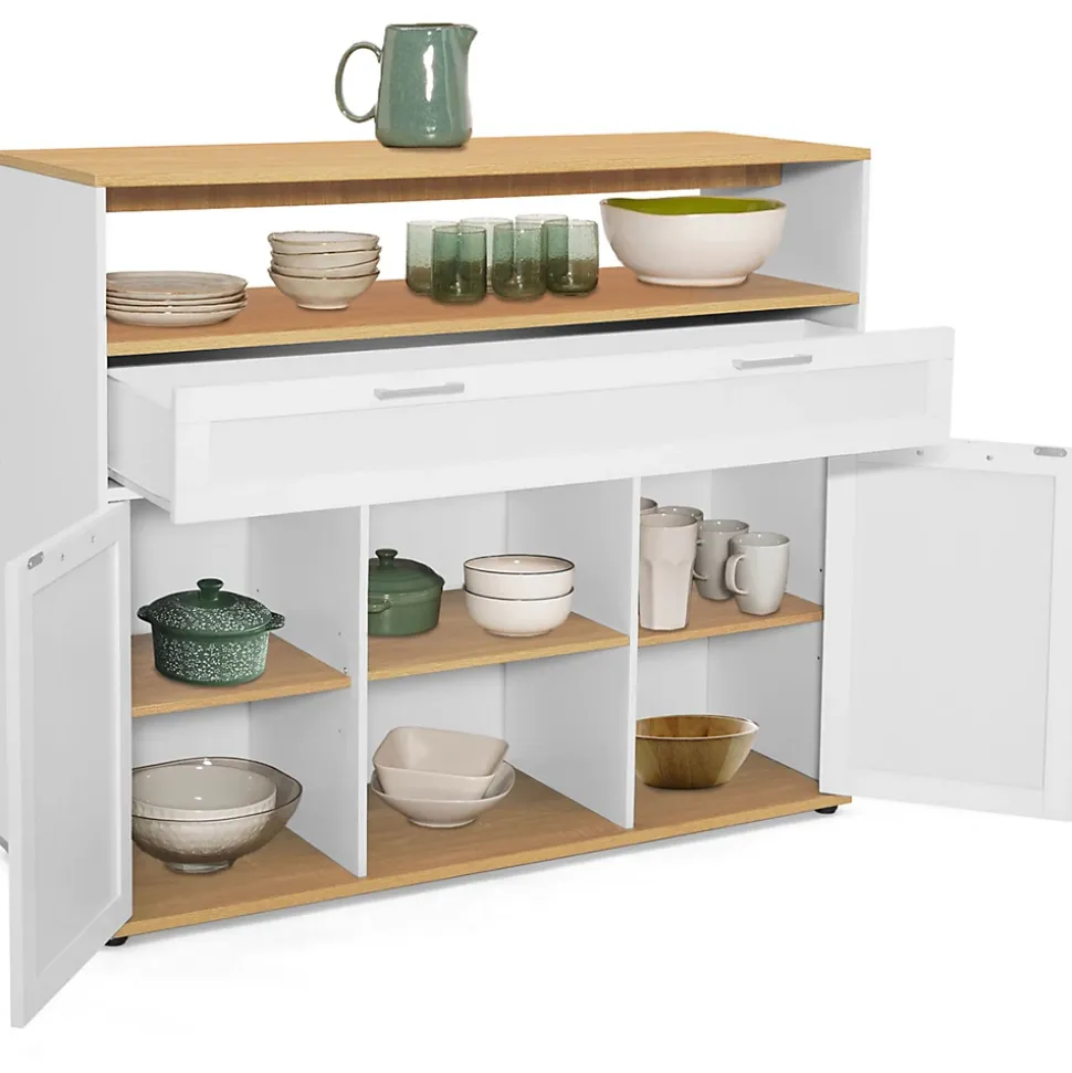 Meuble de bar extensible en table à manger 2 personnes VITO blanc et plateau bois