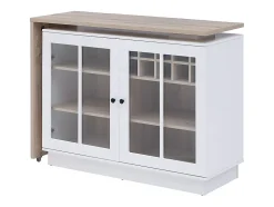 Meuble de bar pivotant avec rangements - Blanc et naturel - ARAMETA